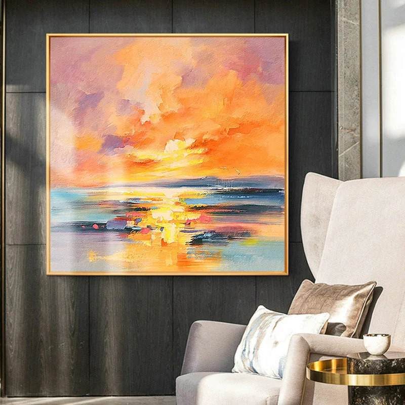 Pink Hand-painted Sea Contemporary Abstract Canvas Artwork 89ILQ